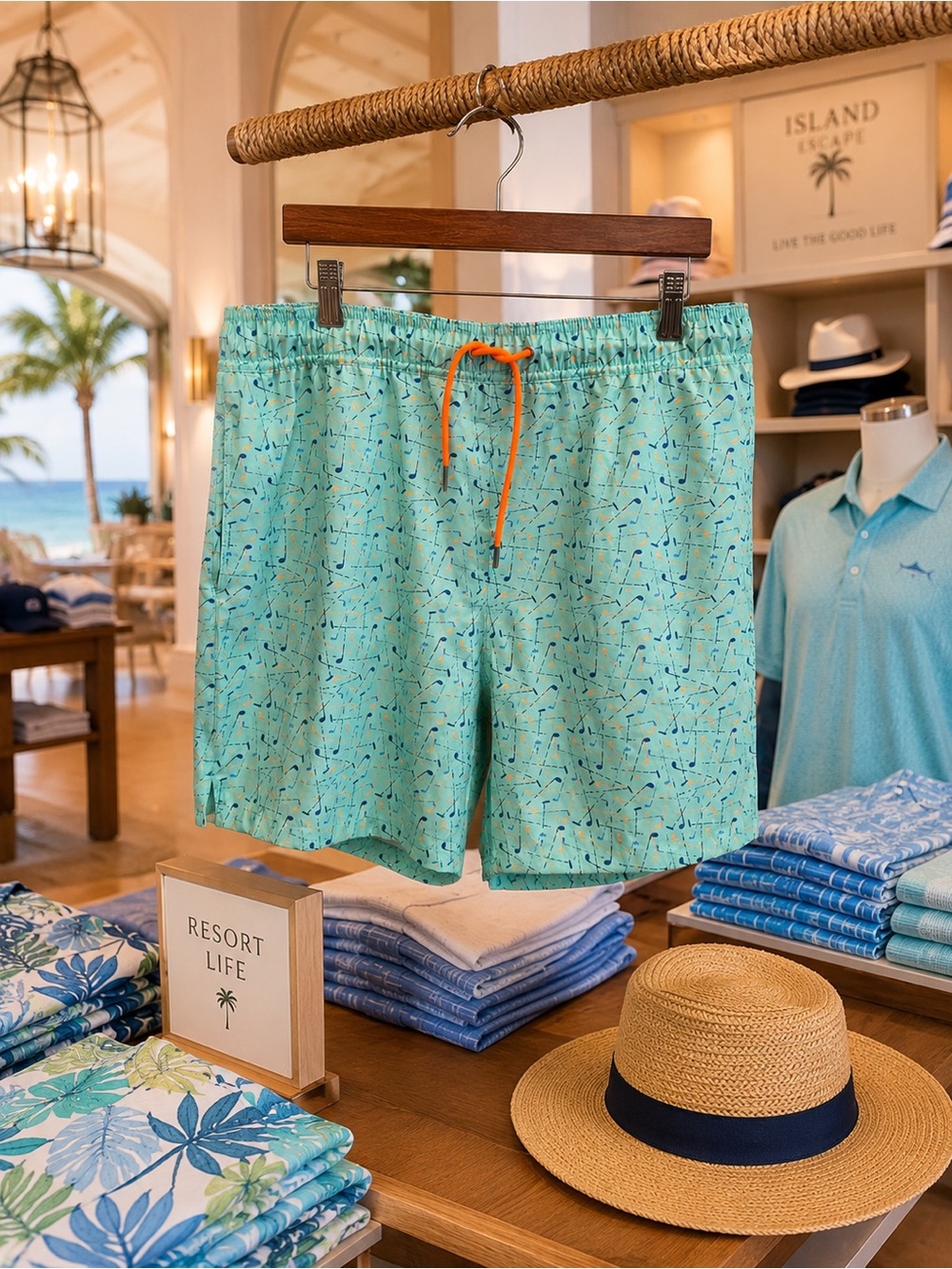 NWT Robert Graham Golf Clubs Print Swim Trunks XL Stretch Swim Shorts MSRP $98 - Picture 2 of 9